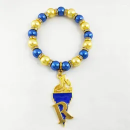 Strand Hand Made Greek Sorority Elastic Yellow Blue Pearl Letter Sigma Gamma Rho Torch R Pendant Bracelet Bangles