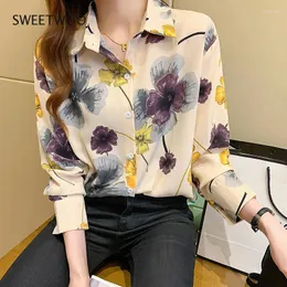 Bloups feminina camisas mulheres camisa de mangas compridas larga coreana Lady largura Broken Broken Loose Top Chiffon Blouses Women's Vere22