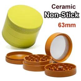 Smoking Accessories Ceramic Coated Grinder 4 Layers 63mm Aluminium Alloy Herb Mills Food Grade Grinder Tobacco Crusher