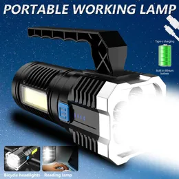 懐中電灯トーチLED 4コアマルチファンクション強力なライトUSBサイド家庭用コブプラスチックポータブル