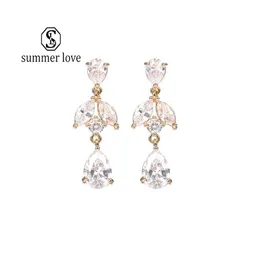 Stud Cubic Zircon Water Drop Dangle Earrings Leaf Designer Sier/Gold Color Wedding Bridal Jewelry For Brides Girls Delivery Dh3Ou