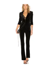 Dwuczęściowe spodnie damskie 2023 Velvet Suit One- Button Vintage Elegancka blezer Blazer Long Rękaw Kobieta Office Autumn Formumn