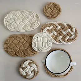 Table Mats Woven Placemat Cotton Rope Braided Handmade Cup Pad Foldable Insulation Heat Mat Kitchen Tools Home Decor