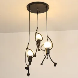 Lámparas colgantes, luces de hierro nórdico, lámpara Industrial Retro con forma humana para sala de estar, dormitorio, lámparas Led colgantes para niños