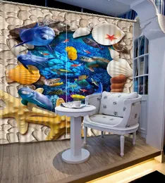 Kurtyna hurtowa dowolna rozmiar zasłony zaciemniające 3D Podwodna światowa skorupa plażowa salon sypialnia Piękna praktyczna