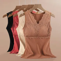 Camisoles réservoirs femmes 2023 automne hiver chaud débardeur femme velours sous-vêtement thermique dentelle Thermo Lingerie avec soutien-gorge rembourré froncé H92