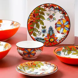 Skålar europeiska och amerikanska keramiska bordsartiklar handmålad platt skål djup hushåll ris skål soppa mikrovågsugn