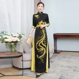 Ubranie etniczne 2023 Tradycyjna chińska sukienka qipao eleganckie sukienki seksowne orientalne feniks haft cheongsam KK3957