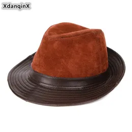 Geniş Memul Şapkalar Xdanqinx 2023 Orijinal Deri Şapka Erkekler Fedoras Caz Tarzı Zarif Koyun Dinili Kadınlar Snapback Cap