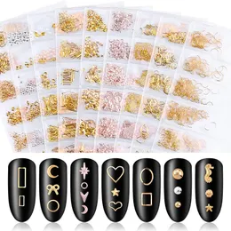 Nail Art Decorations Mixed 6 Styles/bag 3D Gold Metal Rivets Studs Round Animal Moon Decoration Nails Shell Sticker Manicure DIY Accessories