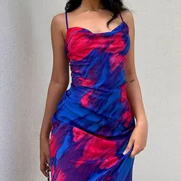 Casual Dresses Sexy Tie Dye Beach Style Dress For Women Vestidos Spaghetti Belt Backless Party Nightclub Ladies Spring Clothing