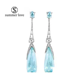 Dangle Chandelier Retro Blue Crystal Drop أقراط المياه المجوهر