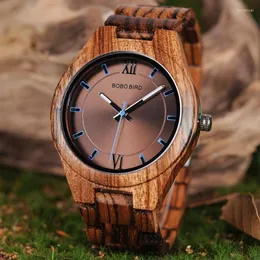 Avanadores de pulso pássaro l-q05 assistir zebrawood quartzo homens assiste