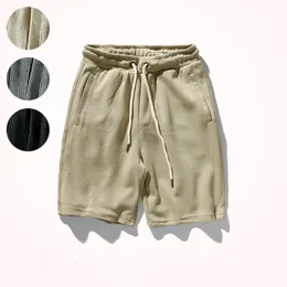 Męskie spodenki Summer Japońska retro ciężka grubość Material Material Solid Kolor Pure Cotton Sports Casual 5-punktowe spodnie