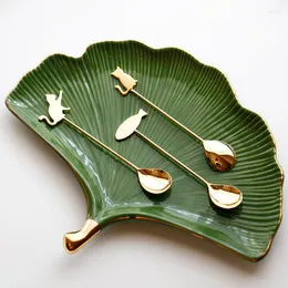 Plates Nordic Apricot Leaf Shape Ceramic Silver Jewelry Storage Tray Afternoon Tea Tableware Creative Home Display Decoration