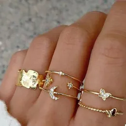 Cluster Rings Boho Vintage Golden Crystal Star Ring Set Set Женский модный геометрический узел Bow Open Open Cround Charm Свадебные украшения Giftclu