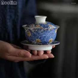 Koppar tefat blå och vit porslin emaljfärg tekopp handmålad keramisk te turen kontor dricker kinesiska gaiwan