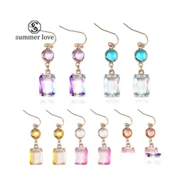 Dangle Chandelier Colorf Glass Crystal Earrings Round Square Double Layer Copper Hook Hanging Earings For Women Drop Jewelry Gift Dhpli