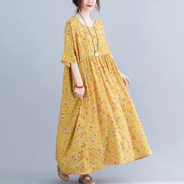 Festklänningar 2023 sommar maxi för kvinnor robe femme koreansk kort ärm klänning kvinna bomull linne boho kläder vestido 4xl 5xl 6xl