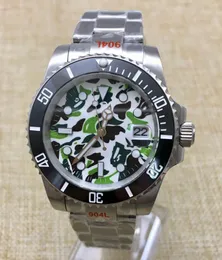 Armbanduhren Mode Grün Camouflage Zifferblatt Leuchtende Sport Herrenuhr Automatische Mechanische Edelstahlgehäuse Armband