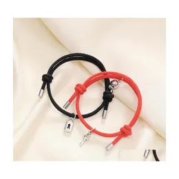 Link Chain Romantic Magnet Link Bracelet Couple Classic Key Lock Pair Braslet Lucky Black Red Rope Braclet Anniversary Gift Attract Dhuvg