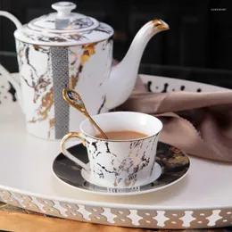 Koppar tefat vintage porslin kaffekopp set europeisk kreativ hög med handtag fat vasos con tapa hem dricker 50cs50