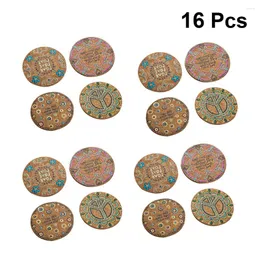 الحصير الجدول 16 pcs دائمة الجولة الطبيعية Corker Coasters مقاومة للحرارة مشروب حماية الطاولة المنقوش (بني فاتح)