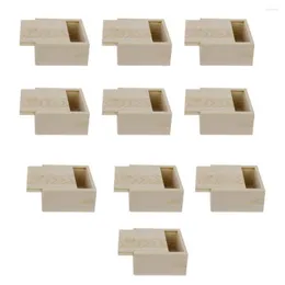 Pudełka do przechowywania 10pcs 8.5x8.5x4cm ręcznie robione drewniane pudełko mydlane pojemnik z przesuwkiem (khaki)