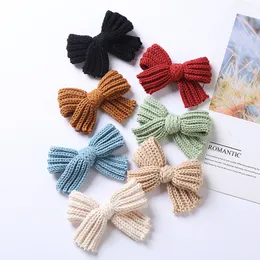 Knit Ribbon Hair Bows Cute Hairpins Girls BB Clips Sweet Hairs Clips Barrettes Solid Kids Headwear Hair Accessories 1466