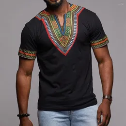 Camisetas masculinas de verão masculino simples camiseta africana de manga curta reta Tops casuais elementos étnicos retro jovens tshirt moda