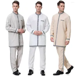 Etniska kläder Ramadan Muslimska män Jubba Thobe 2 -bit Set Saudiarabien Djellaba Pakistan Kaftan Dubai Abaya Topspant Islamic Worship