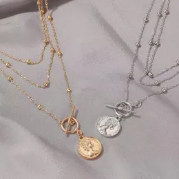 Chains Liwore/Golden Portrait Pendant Necklace Woman Geometric Chunky Multilayer Exaggerated Coin