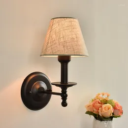 Wall Lamp Rural Fabric Iron Living Room Study Nordic American Country Simple Bedroom Bedside LB120615