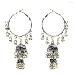 أقراط طوق Jhumka Jewelry Gold Sliver Small Bells Drop Tassel Girls Boho Big Round Circle Circle Congling Confing anring