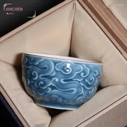 Cups Saucers Embossed Clouds Blue Teacup Master Cup Ceramic Single Classic Retro 90ml Tazas