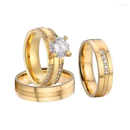 Cluster Anéis 3pcs Conjuntos de Anel de Noivado Cz Moissanite Diamante Mulher Homens Casamento Banhado a Ouro 18k Proposta de Casamento para Casais