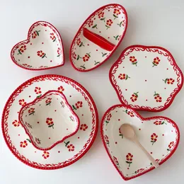 Płyty ceramiczne ręcznie malowane podkładek kolor czerwone kwiaty perłowe krawędź domowa naczynia/miłosna talerz serca