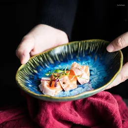 Tallrikar Creative Kiln Blue Ceramic Dinner Plate Oval Breakfast Snack Salad Bowl Cooking Dish Sashimi Sushi Kitchen Table Seary