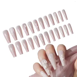 False Nails Flower Press On Coffin Thin & Reusable Glue-On Artificial For Women Safe Odorless Suitable Parties