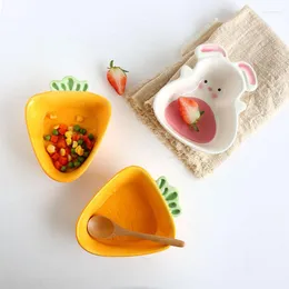 Plates Cartoon Hand Painted Carrot Household Ceramic Bowl Baby Eating Fruit Supplementary