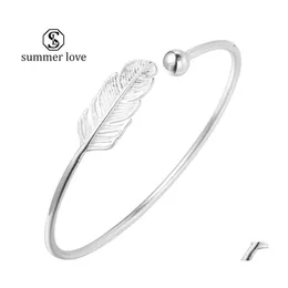 Link Chain Trendy 925 Sterling Sier Leaf Charm Armband Bangles For Women Open Justerbart armband Fashion Wedding Valentines Day DHZSD