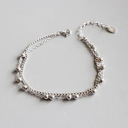 リンクブレスレットチェーンリアル925スターリングシルバーダブルチェーンビーズブレスレット女性bijoux femme armbandシンプルバングルパルスラスミュージャージュエリー