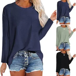 Women's Blouses & Shirts Plus Size Women Clothing Long Sleeve Pullover O-neck Shirt Loose Print Basic Tee Tunics With Pocket Camisas De Muje