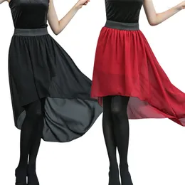 Röcke im böhmischen Stil mit abfallendem Saum, lang, Chiffon, elastische Taille, hoch, tief, plissiert, asymmetrisch, einfarbig, 4 Farben