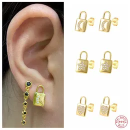 Orecchini a bottone Aide 925 Sterling Silver Moon Star Heart Pattern Lock Shape per le donne Cute Lucchetto Ear Piercing Jewelry Gift