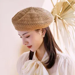 Berets 2023 Summer Beret Hats For Women Flat Cap Knit Hollow Lace Lady Girl Hat Bone Female Tocas Painter Sun