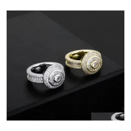 Band Rings Hiphop Round Drill Ladder Square Splicing Ring Males Finger Rock Jewelry Copper Charm Gold Sier Color Fashion Style Lover Dhprw