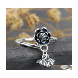 Cluster Rings Sier Original Creative Lotus Double Pendant Without Mosaic Opening Adjustable Women Ring Drop Delivery Jewelry Dhrgl