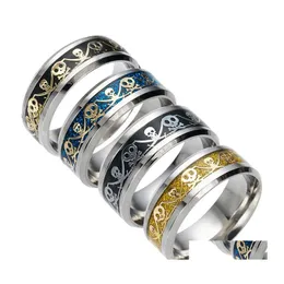 Pierścienie opaski ze stali nierdzewnej piracki w stylu Mens punk skl szkielet nóż wzór tytanowy pierścionek dla kobiet mody biżuterii dostawa Otbey