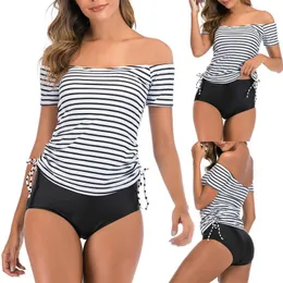 Stroje kąpielowe damskie Vintage bikini z wysokim stanem kobiety strój kąpielowy Cover Up w paski Plus rozmiar Takini wzburzyć kobieta Retro Mujer zestaw lato